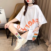 더자카 여성용 뉴트로 오버핏 옆트임 반팔 롱티셔츠