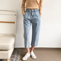 헤이진 여성용 8부 핀턱 배기 청바지 763