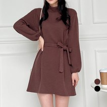 에비뉴비 여성용 반폴라 스트랩 미니 원피스 + 허리끈 세트