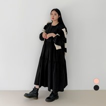 102102 여성용 빅사이즈 캉캉 플레어 롱 원피스