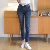 수비진 여성용 투버튼 허리스판 슬림일자 청바지 SP7191