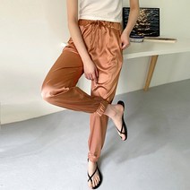 레몬소울 여성용 디코 새틴 밴딩 조거 팬츠