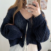여성용 원버튼 뜨개 가디건