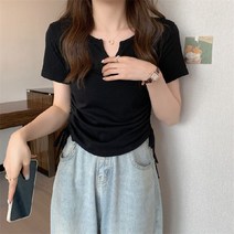 언헤브 여성용 사이드 셔링 캐주얼 핫 반소매 티셔츠