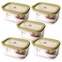 소담 직사각 밀폐용기 4호 그린 900ml, 5개, 단품