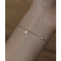 여성용 디아더컬러 925실버 14k gp 미니멀 H로고 팬던트 데일리 팔찌