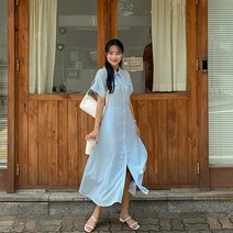 A라인 카라넥 반팔 롱원피스