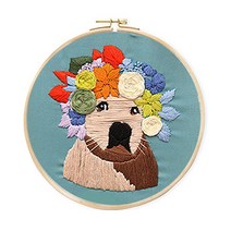 코쿼드 DIY 초보자용 십자수 프랑스자수 패키지 세트 15cm, 1세트, 플라워불독