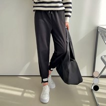 세컨그라운드 여성용 언발 패치 모직 조거 팬츠