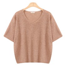 레몬소울 여성용 오오니 루즈핏 부클 브이넥 반팔 니트티