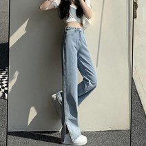 레몬티 여성용 트임 와이드 데님 통바지 lkf22580