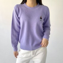 플랜데이 여성용 오버핏 데일리 라운드넥 포근 곰돌이 니트