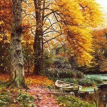 밀스턴 5D 비즈 계절풍경 다이아몬드십자수 DIY 키트 30 x 40 cm, 호수변단풍, 1세트