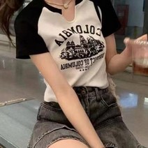 따봉오빠 여성용 크롭 U넥 반팔티 JNH1066