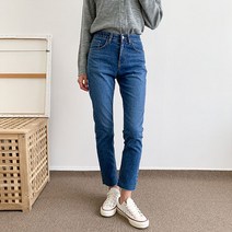 헤이진 여성용 히든밴딩 밑단컷팅 데님 팬츠