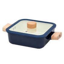 퀸센스 통주물 인덕션 쿠킹스퀘어 사각 냄비 20cm, 20 x 20 x 6.8 cm, 블루 + 아이보리