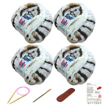 행복뜨기 슈퍼베이비 뜨개실 4p + 바늘 6mm + 돗바늘 + 가죽 라벨 + 목도리 도안 세트, 1세트, 코코아베이지