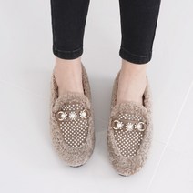 여성용 진주 체인 퍼 기모안감 털 로퍼 단화 EM-A393