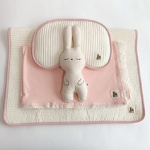 개달당 강아지 누빔패드 + 베개 + 블랭킷 + 삑삑 애착인형 토끼 세트, 토끼달이내츄럴, 핑크도트, 핑크