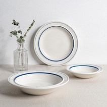 시라쿠스 메이플 1인 양식세트 3p, 라인블루, 원형접시 L + 찬기 L + 파스타볼 23cm