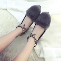 유컬리 발목장식 퍼 플랫슈즈