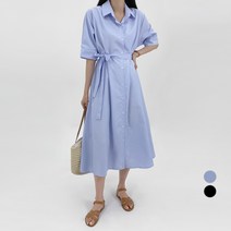 바블링브룩 여성용 스트라이프 반팔 셔츠 롱 원피스