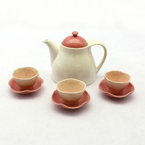 달소금 예쁜 도자기 주전자 + 찻잔 다기 세트 코랄, 1세트, 주전자 + 찻잔 3p + 받침 3p
