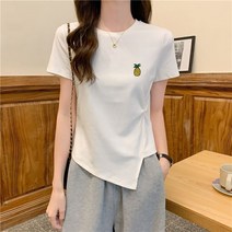 여성용 MA 미니 꼬임 언발란스 반팔 티셔츠 TYPE5