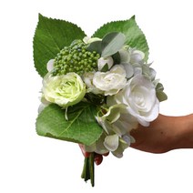 민성컴퍼니 수국 장미 조화 꽃다발, 화이트