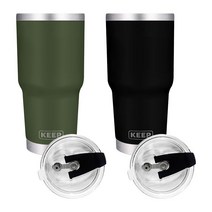 KEEP 대용량 이중 진공 스텐 보온 보냉 밀폐형 빨대 뚜껑 텀블러 2p, 카키, 블랙, 900ml