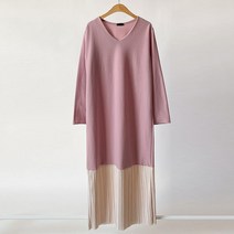 티탁 여성용 빅사이즈 데일리 루즈핏 브이넥 플리츠 롱 주름 배색 우아한 투톤 원피스