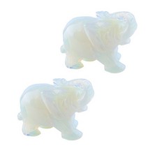 행운 재물 코끼리 장식품 2p, 오팔화이트