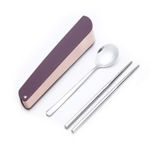 MACH 고요 수저 슬림형 2종 세트, 퍼플, 숟가락 + 젓가락 + 케이스