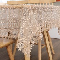 마켓에이 레이스 투명 꽃자수 테이블커버, 베이지, 100 x 150cm