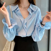 언헤브 빅 카라 브이넥 블라우스