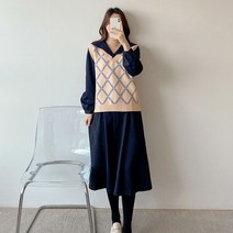 로미스토리 아가일 배색 브이넥 니트 베스트