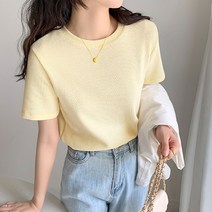 레몬소울 여성용 데이지 와플 라운드 반팔 티셔츠