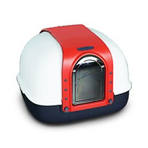 마칼 매직스페이스 후드형 고양이 화장실 3door + 배변삽 + 사막화 방지매트 세트, 레드네이비