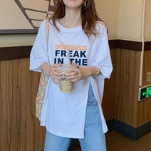 따봉오빠 여성용 롱 루즈핏 옆트임 반팔티 JNH1277