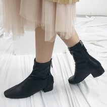 발 편한 낮은 굽 뒷지퍼 각코 앵클부츠