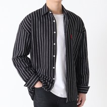 지지블랙 남성용 헤일 오버핏 스트라이프 포켓 긴팔 셔츠