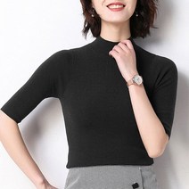 솔레일 여성용 풀오버 하프넥 얇은 골지 니트반팔