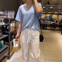 안다로미 여성용 린넨 올데이 라운드 티셔츠