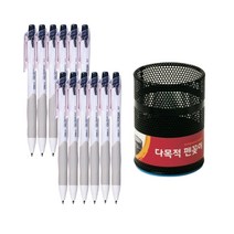 동아 겔스트림 볼펜 0.7mm 12p + 이글 메탈 펜꽂이 소, 검정 + 흰(볼펜), 블랙(펜꽂이), 1세트