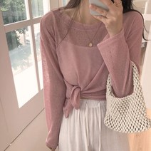 여성용 사이드 트임 썸머 긴팔 린넨 티셔츠