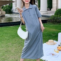 캐주얼 미니 포켓 카라 피케 롱 임산부 원피스