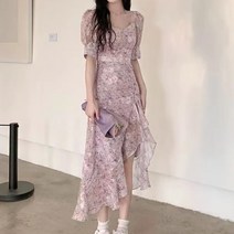 MA 플로럴 언발 셔링 퍼프 롱 원피스