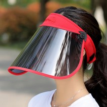 에이빅 UV 자외선 차단 투명 등산 얼굴 햇빛가리개 모자, 레드