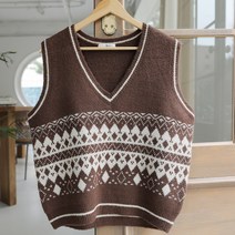 빼빼 여성용 다이아배색 브이넥 니트 조끼 베스트