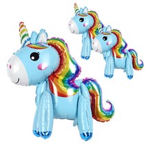 리빙다 입체 유니콘 호일풍선, 레인보우블루, 3개